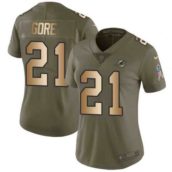 Nike Dolphins #21 Frank Gore Olive Gold Womens Stitched NFL Limited 2017 Salute to Service Jersey